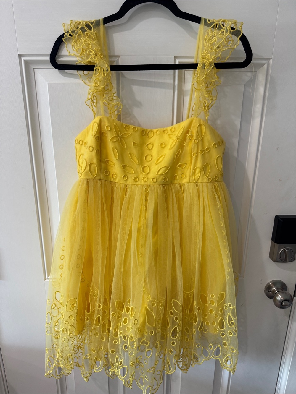 Anthropologie Yellow Embroidered Tulle Sundress